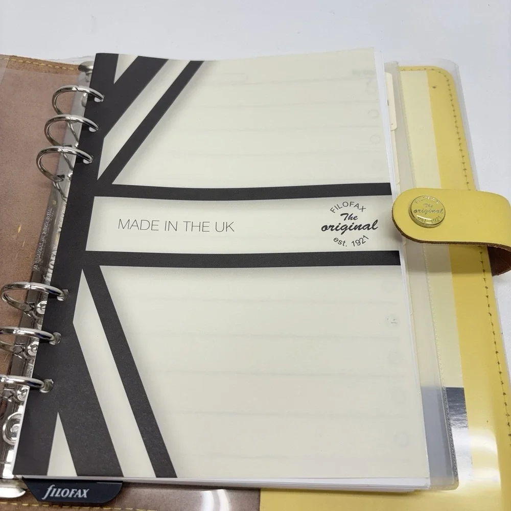 Filofax The Original A5 Leather Organiser Yellow Made in UK w/ Extras READ DESCR